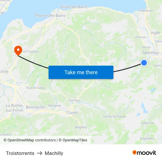 Troistorrents to Machilly map