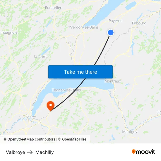 Valbroye to Machilly map