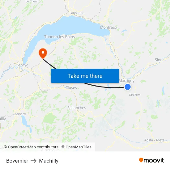 Bovernier to Machilly map
