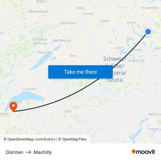 Dürnten to Machilly map