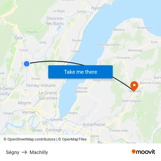 Ségny to Machilly map