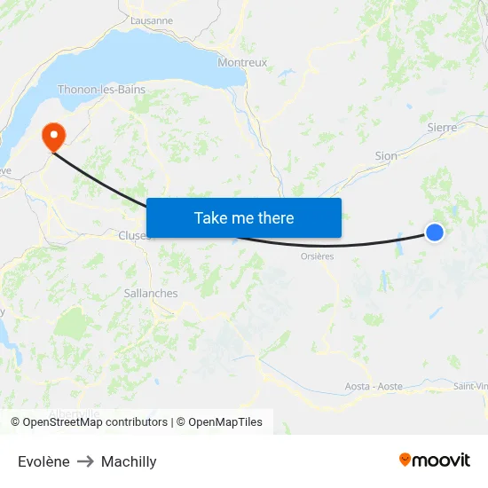 Evolène to Machilly map