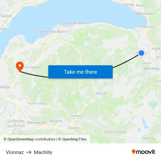 Vionnaz to Machilly map