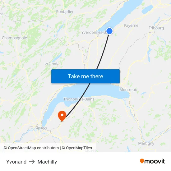 Yvonand to Machilly map