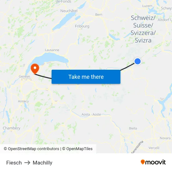 Fiesch to Machilly map