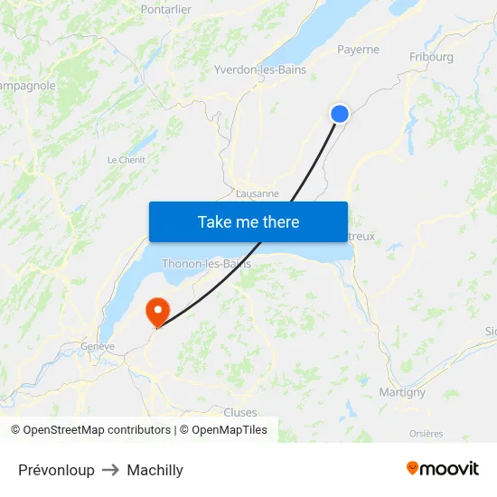 Prévonloup to Machilly map