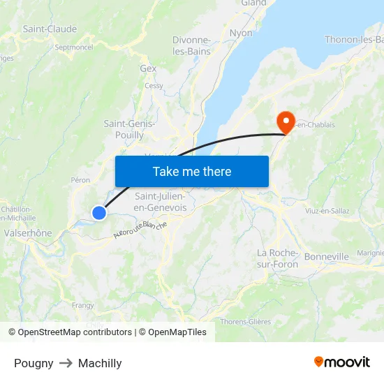 Pougny to Machilly map