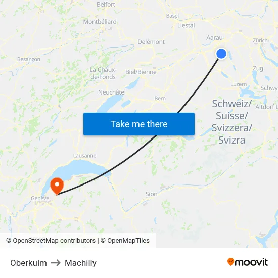 Oberkulm to Machilly map