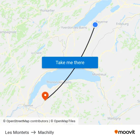Les Montets to Machilly map