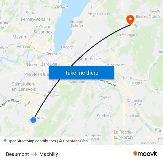 Beaumont to Machilly map