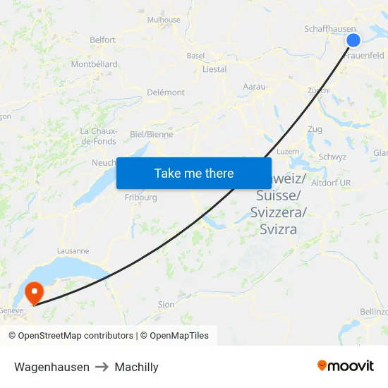 Wagenhausen to Machilly map