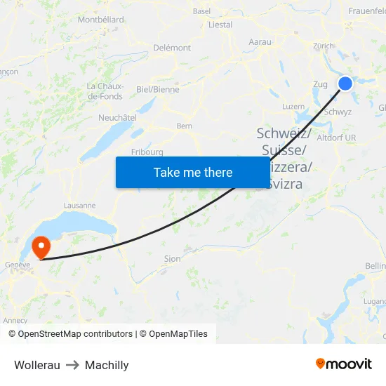 Wollerau to Machilly map