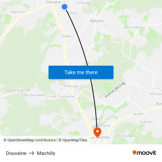 Douvaine to Machilly map