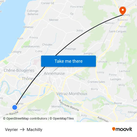 Veyrier to Machilly map
