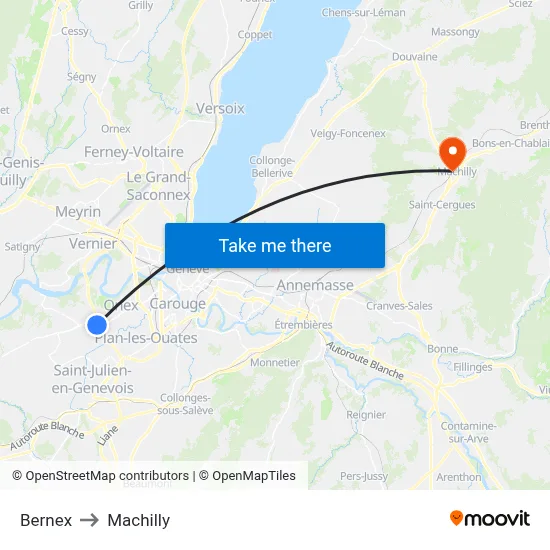 Bernex to Machilly map