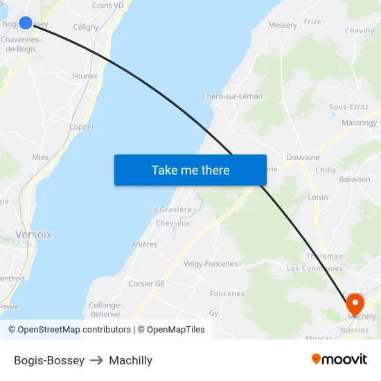 Bogis-Bossey to Machilly map