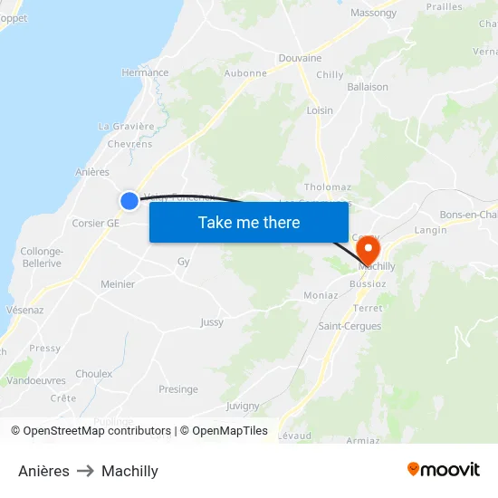 Anières to Machilly map