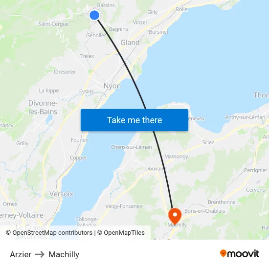 Arzier to Machilly map