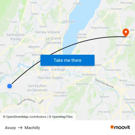 Avusy to Machilly map