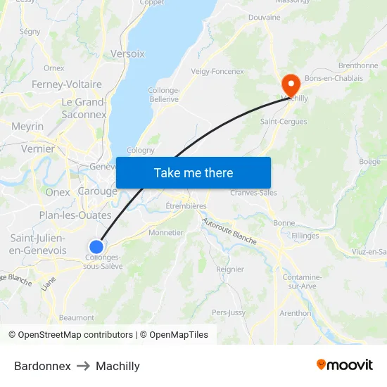 Bardonnex to Machilly map