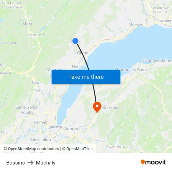 Bassins to Machilly map