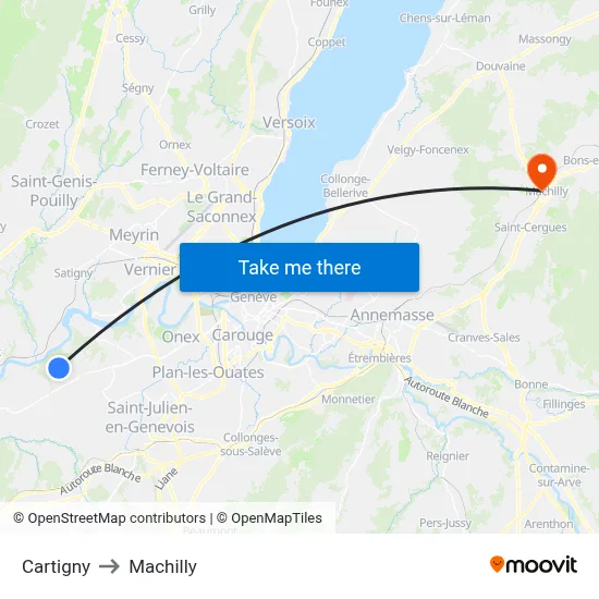Cartigny to Machilly map