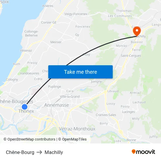 Chêne-Bourg to Machilly map