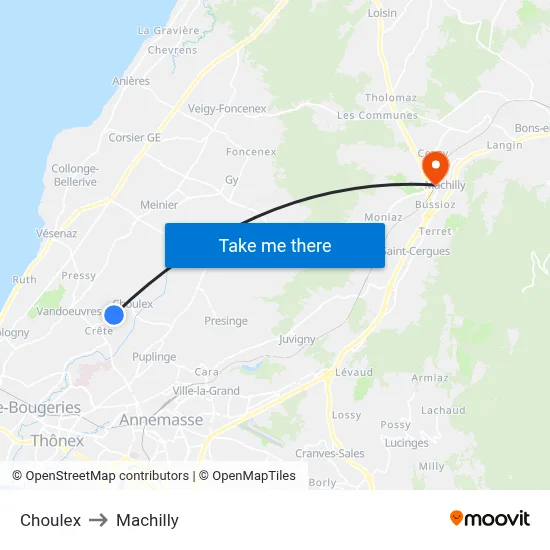 Choulex to Machilly map