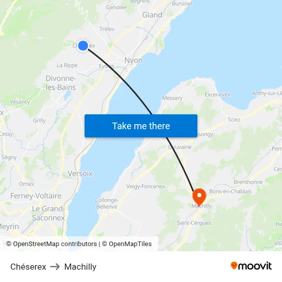 Chéserex to Machilly map