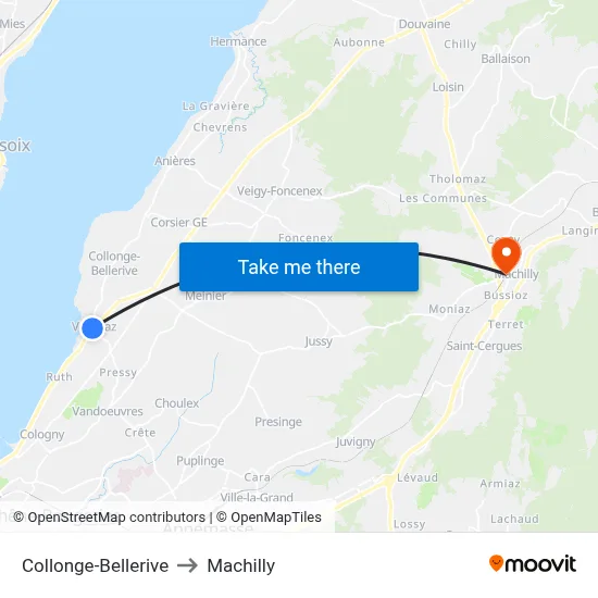 Collonge-Bellerive to Machilly map
