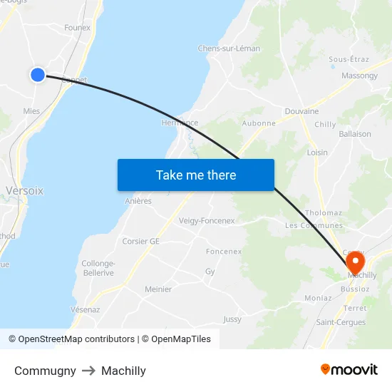 Commugny to Machilly map