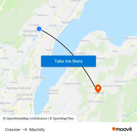 Crassier to Machilly map