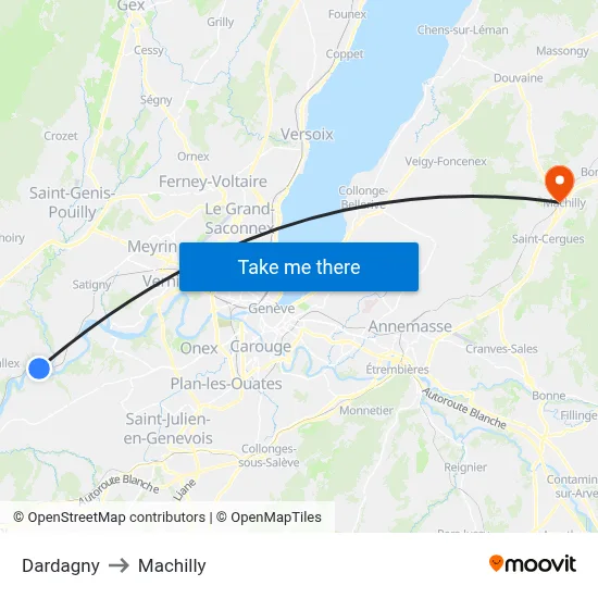 Dardagny to Machilly map