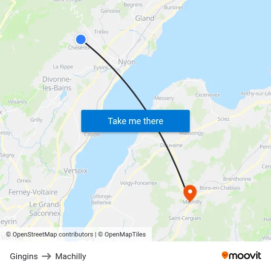 Gingins to Machilly map