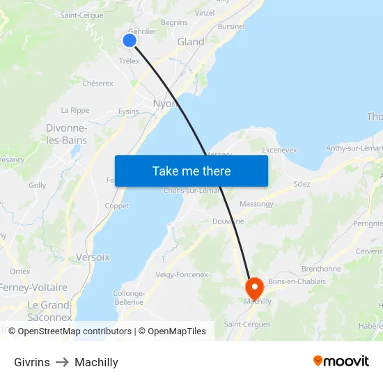 Givrins to Machilly map