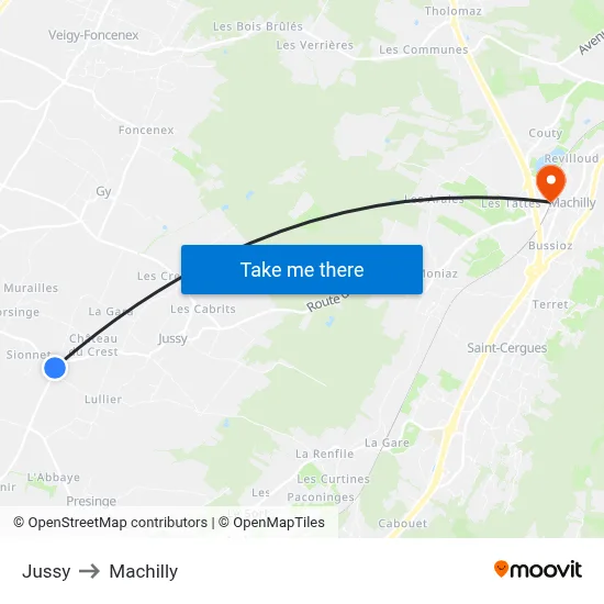 Jussy to Machilly map