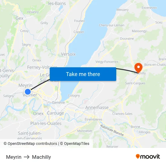 Meyrin to Machilly map