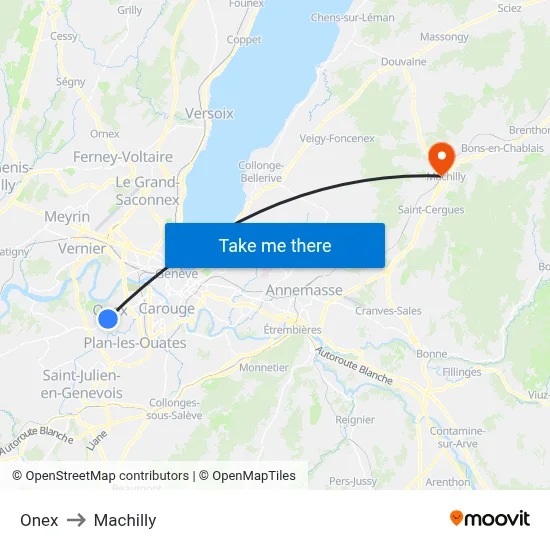 Onex to Machilly map