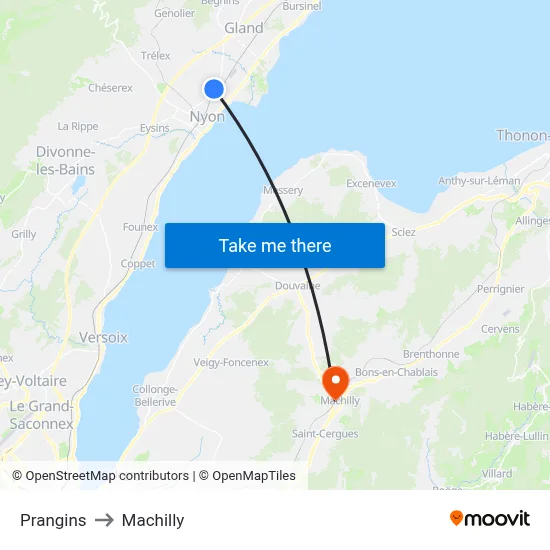 Prangins to Machilly map
