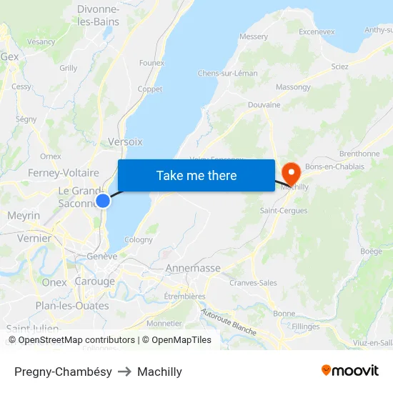 Pregny-Chambésy to Machilly map