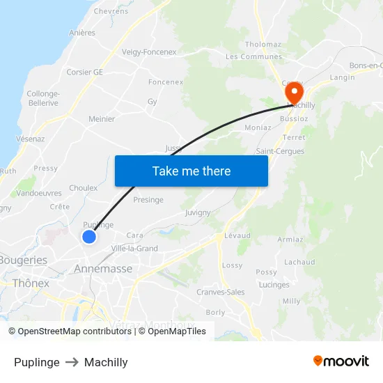 Puplinge to Machilly map
