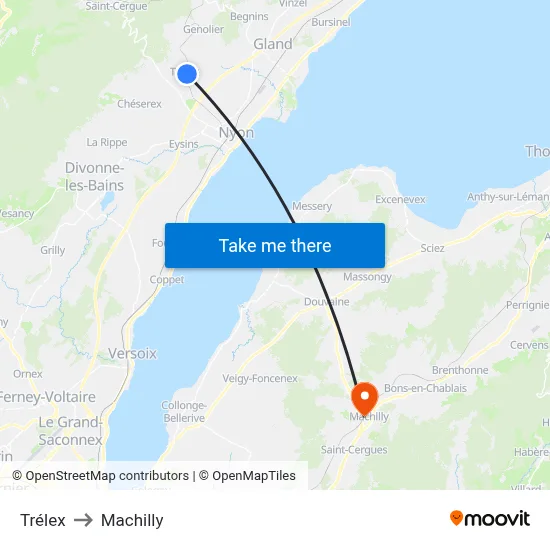 Trélex to Machilly map