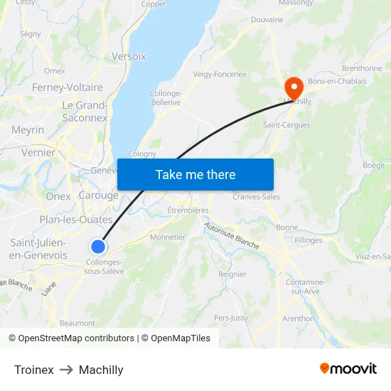 Troinex to Machilly map