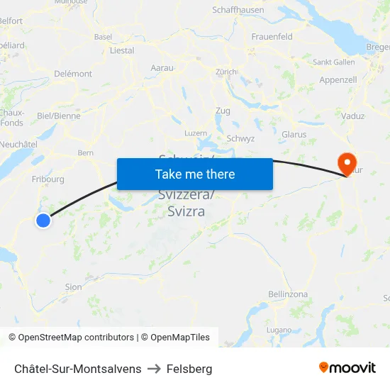 Châtel-Sur-Montsalvens to Felsberg map