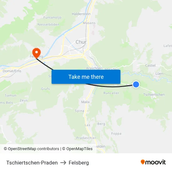 Tschiertschen-Praden to Felsberg map