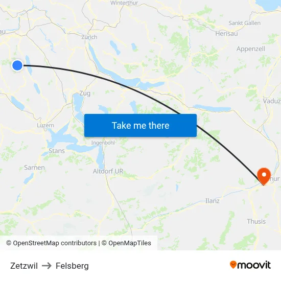 Zetzwil to Felsberg map