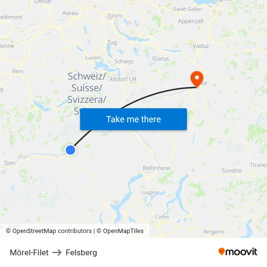 Mörel-Filet to Felsberg map