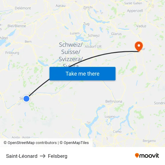 Saint-Léonard to Felsberg map