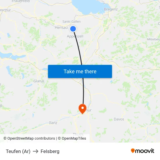 Teufen (Ar) to Felsberg map