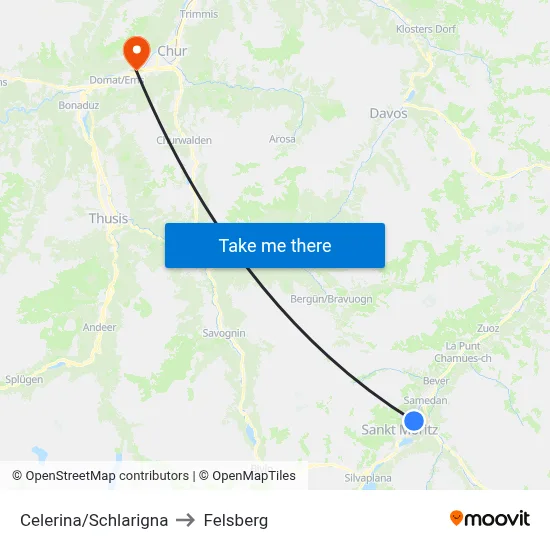 Celerina/Schlarigna to Felsberg map